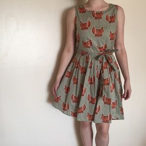 LOST SOUL Fox Print Sun Dress Waist Tie